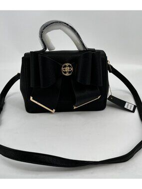 Crossi Jasmine Bowtie Crossbody Black Vegan Leather Gold Hardware Snap